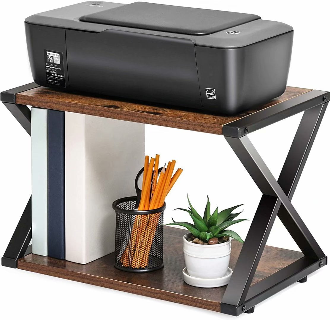FITUEYES Desktop Printer Stand 2 Tiers X Shape Wood Desk Organizer