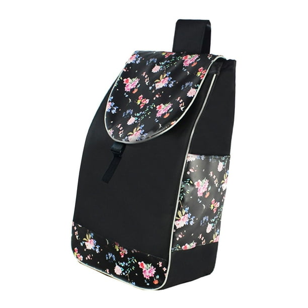 Bolsa de repuesto para carrito de compras, plegable, bolsa de repuesto para necesidades diarias, Flor negra