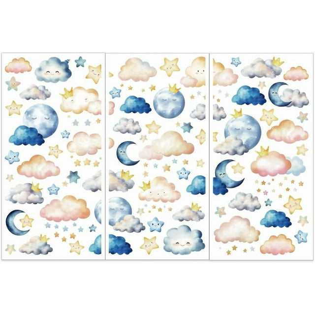 Juego de 3 calcomanías de nubes y estrellas