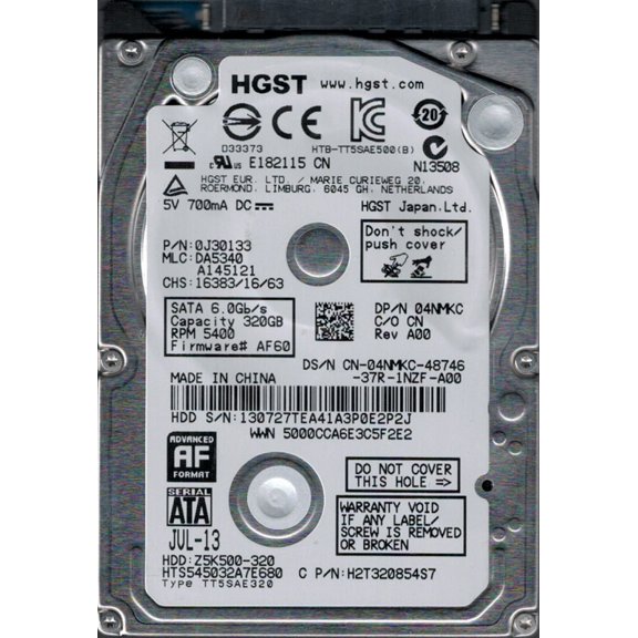 HTS545032A7E680 P/N: 0J30133 MLC: DA5340 China HGST 320GB