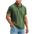 thumbnail image 2 of DPTALR Men's Casual Solid Color Denim-Like Short Sleeve Lapel Shirt，Vintage Button-Up Top,Army Green,Big and Tall Men XXL, 2 of 6