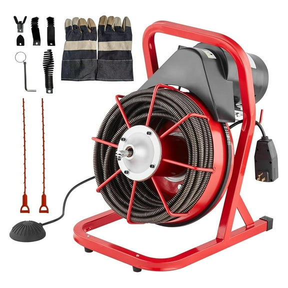 Ladcaser 75ft x 1/2in Drain Cleaner Machine, Electric Drain Snake with 4 Cutters & Foot Switch for 1" to 4" Pipes, Heavy Duty Sewer Auger for Sinks, Toilets, Showers