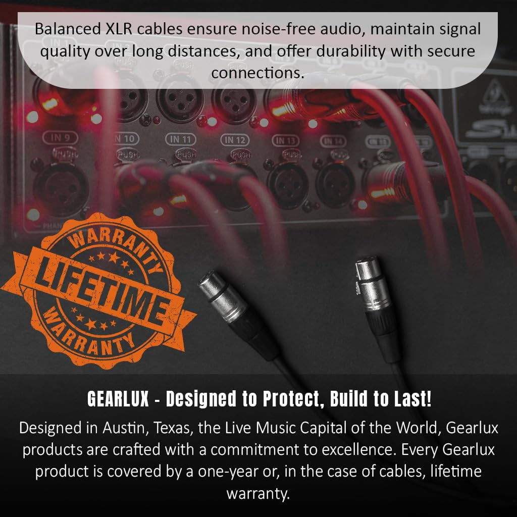 Gearlux XLR Microphone Cable, Fully Balanced, Male to Female, 50 Feet - 2 Pack