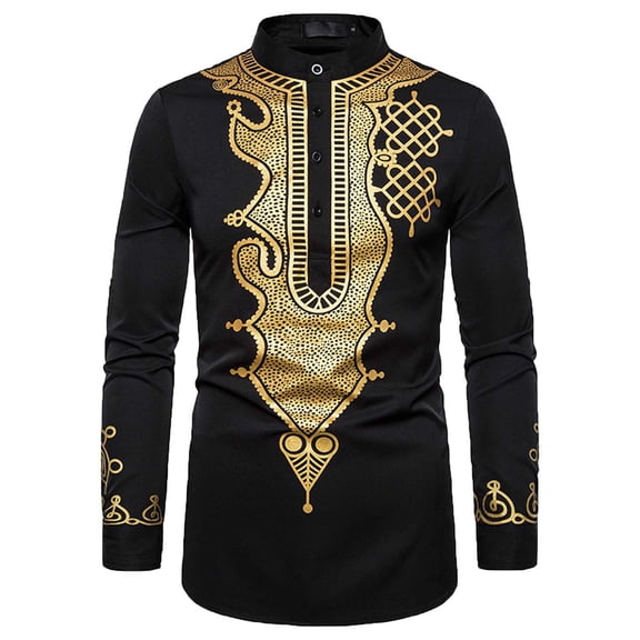 Lolmot Men's Henley Shirt Long Sleeve Totem Muslim Vintage Print Casual Button Down Beach Party Hippie T-Shirt Cosplay Costume