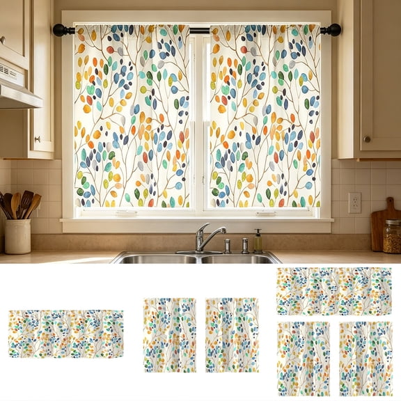 PSVFUJZ Short Curtains,39.4x27.6 Inch Set of 2 Waterproof Light Filtering Half Printed Kitchen Curtains,Washable Cafe Style Drapes for Home Dining Room and General Daily Use
