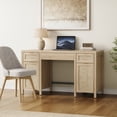 thumbnail image 3 of SICOTAS 52.1"W Boho Desk with Drawers & Rattan Accent – Farmhouse Writing Desk with Adjustable Shelf & Soft Close Door – Home Office Computer Desk – Reclaimed Light Oak, 3 of 13