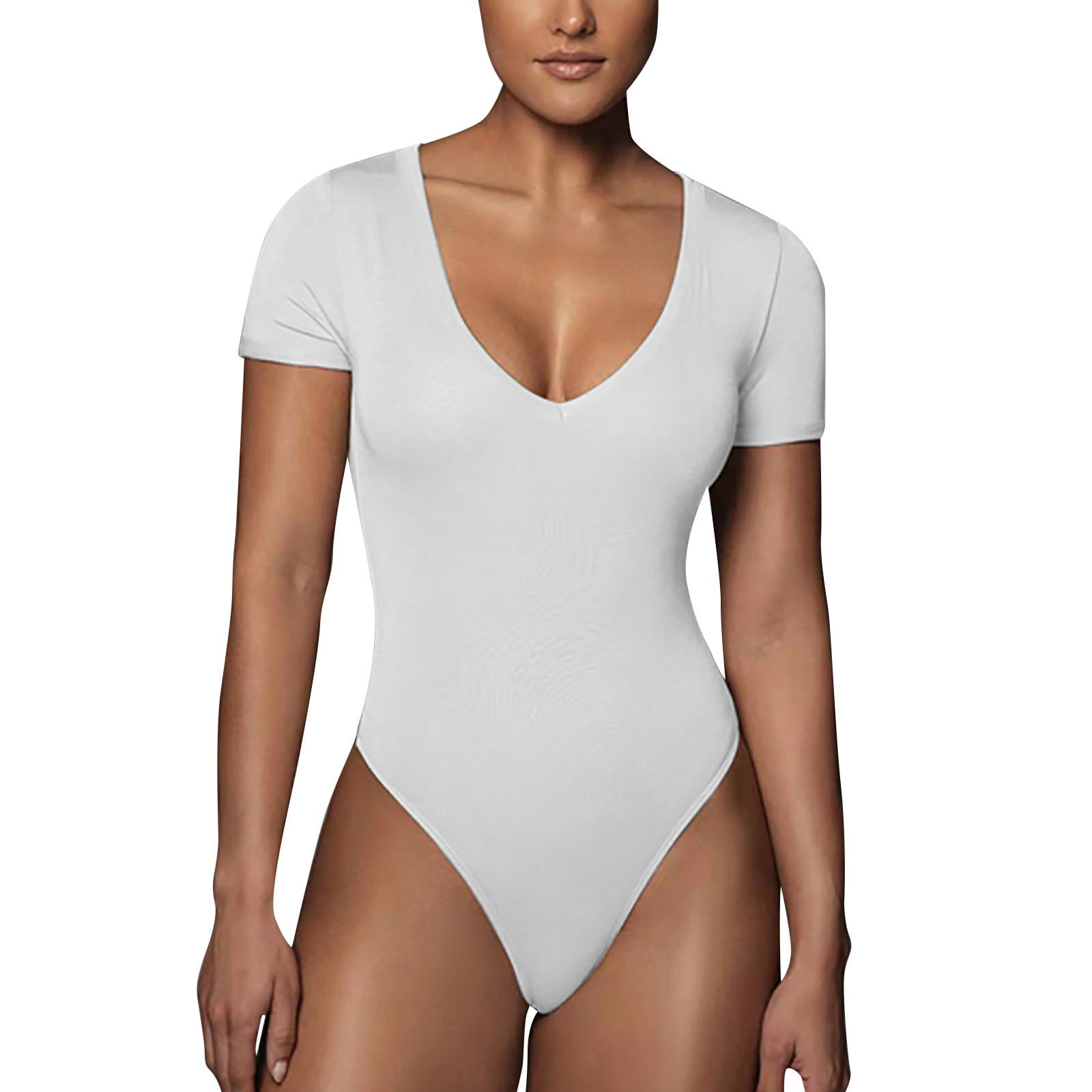 ZHUASHUM Women V Neck Short Sleeve Going Out Bodysuits Top - Walmart.com