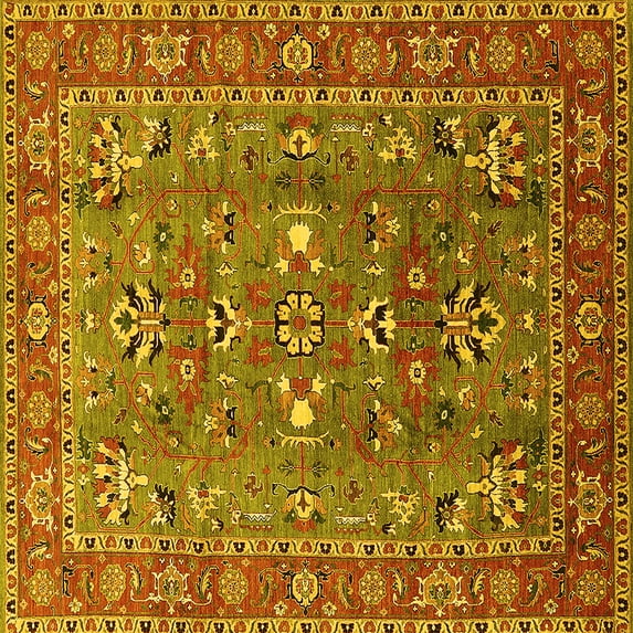 Ahgly Company Indoor Square Oriental Yellow Industrial Area Rugs, 6' Square
