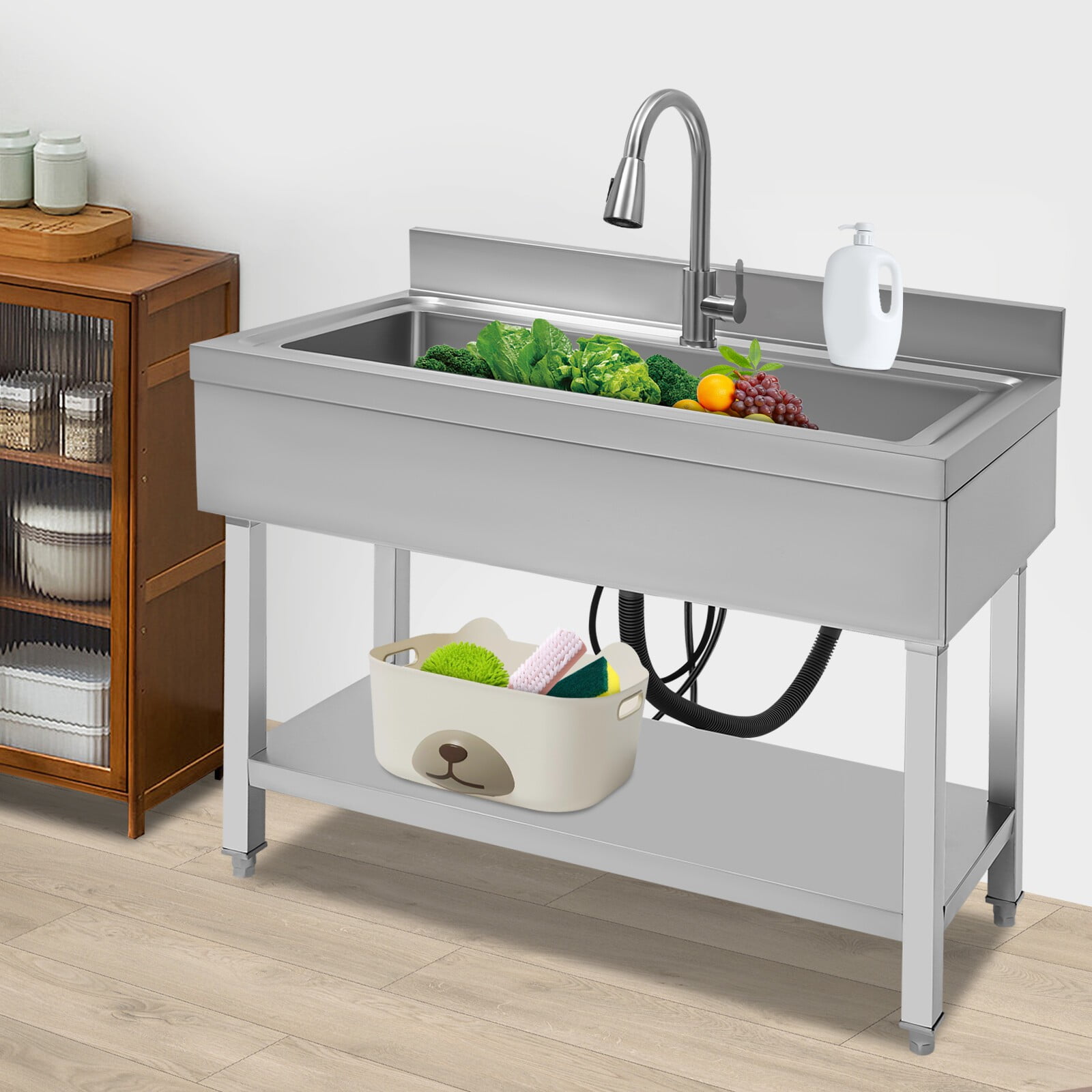 Stainless Steel Kitchen Sink, Single Bowl Utility Sink with Faucet for Kitchen, Laundry Room, Bathroom, Farmhouse