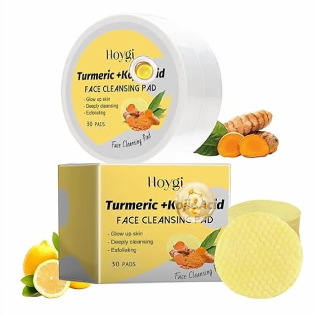Kojic Acid and Turmeric Cleansing Pads for Face Cleansing and Exfoliation, Turmeric Face Scrub Pads, 30 Pcs/Box