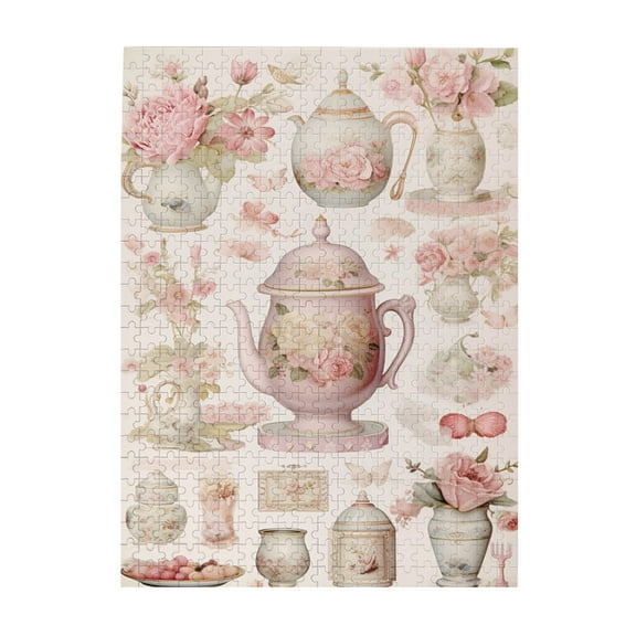 500 PCS Vintage Floral Teapot - 500 Piece Art Jigsaw Puzzle,Every Piece Is Unique,Puzzles Suitable For Entertaining With Family During Holidays,Beautiful Teapot Wooden Puzzle As Home Decor