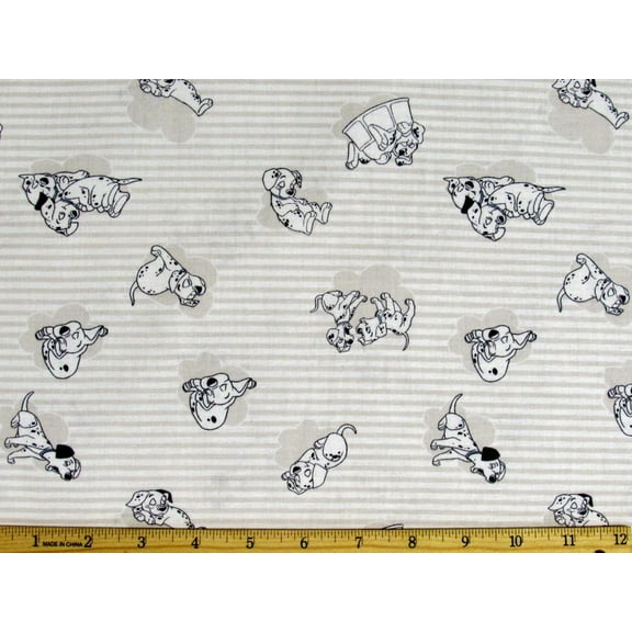 Disney 101 Dalmatians Fabric Stripes and Clouds in Light Gray by The Yard