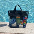 thumbnail image 5 of Yardvibe Beach Tote Bag for Women, 11.02"x9.84" Large Mesh Holiday Handbag, Reusable Summer Casual Shoulder Bags for Travel Swimming (Black-Small), 5 of 5