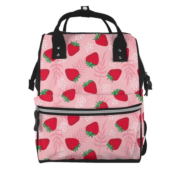 Fuzoiu Strawberry Print Diaper Bag Backpack,Baby Essentials Travel Tote,Multi function Waterproof Diaper Bag, Travel Essentials Baby Bag - Unisex
