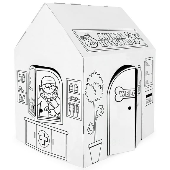 Easy Playhouse: Animal Hospital - Decorate & Personalize A Cardboard Play Fort, Color-Draw-Doodle, DIY Art-Crafts Activity, 32 x 26.5 x 40.5", Kids 3 