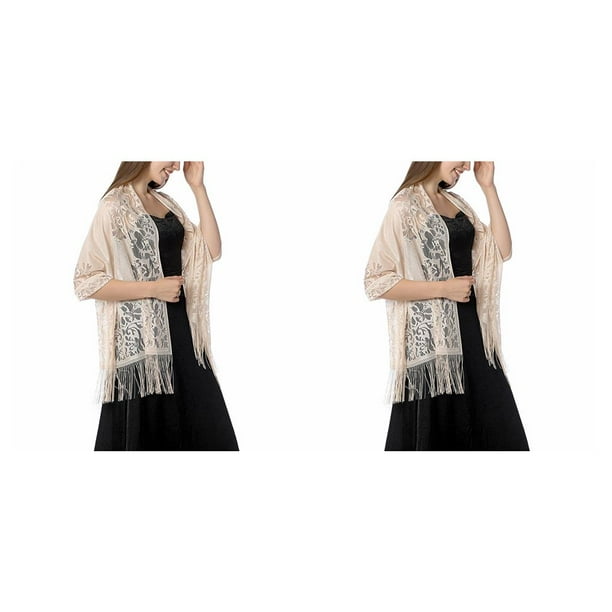 Guardurnaity Mantón de tela para mujer, portátil, reutilizable, lavable, encaje decorativo, transpirable, elegante, para oficina, baile, niñas, Beige 2piezas