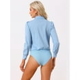 thumbnail image 3 of DARING DIVA Leotard Shirt Collared Button Down Long Sleeves Bodysuit M Light Blue, 3 of 6