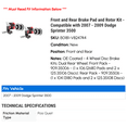 thumbnail image 2 of Front and Rear Brake Pad and Rotor Kit - Compatible with 2007 - 2009 Dodge Sprinter 3500 2008, 2 of 2