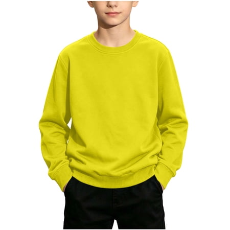 Kids Lightweight Sweatshirts Long Sleeve Crew Neck Solid Color Pullover Loose Casual Comfy Tops For Boys Girls (7-8Years Yellow)