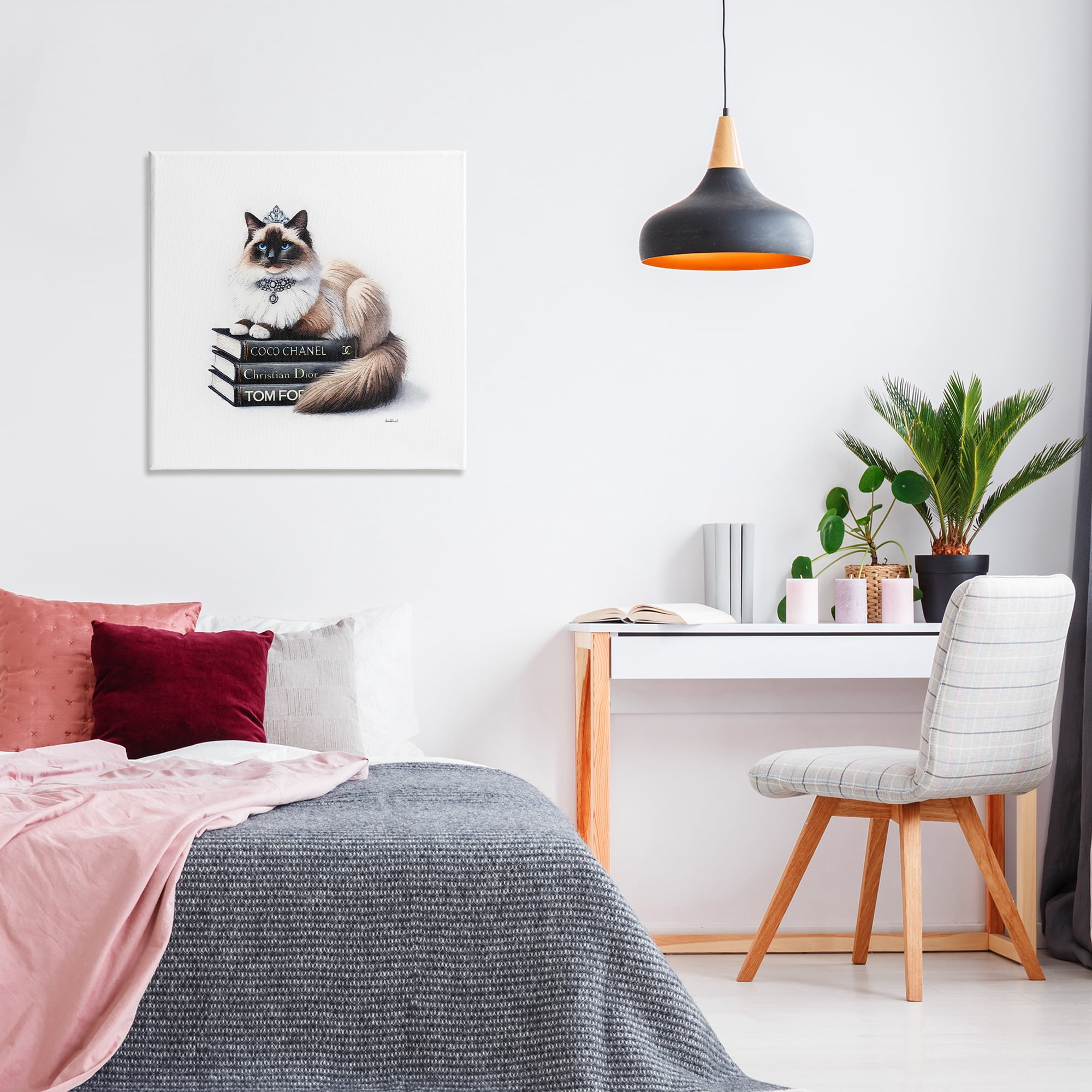 Stupell Industries Elegant Glam Cat & Books Animals Painting Wrapped Canvas Art Print Wall Art, 30 x 30