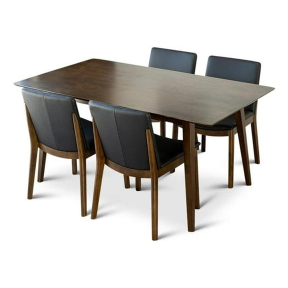 Drew Modern Solid Wood Walnut Dining Room & Kitchen Table and 4 Chair Set