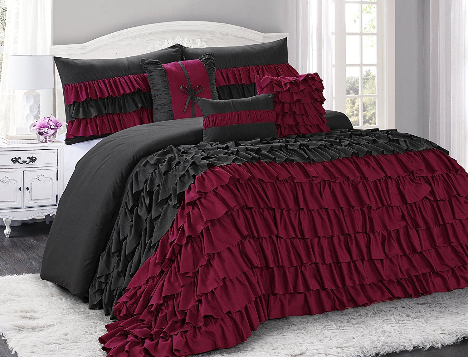 Unique Home 7 Piece BRISE Double Color Clearence Ruffled Comforter Set
