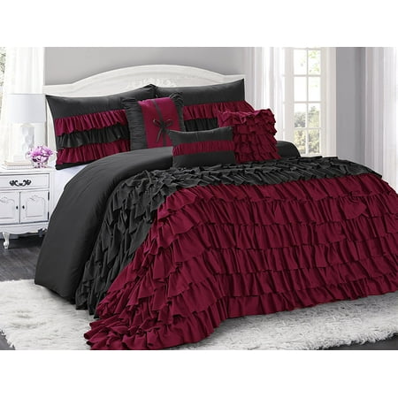 Unique Home 7 Piece BRISE Double Color Clearence Ruffled ...