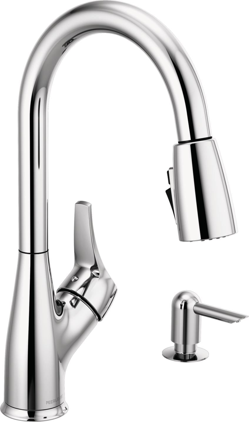 Peerless Apex Single Handle Pull-Down Sprayer Kitchen Faucet with Soap Dispenser in Chrome P7901LF-SD-W