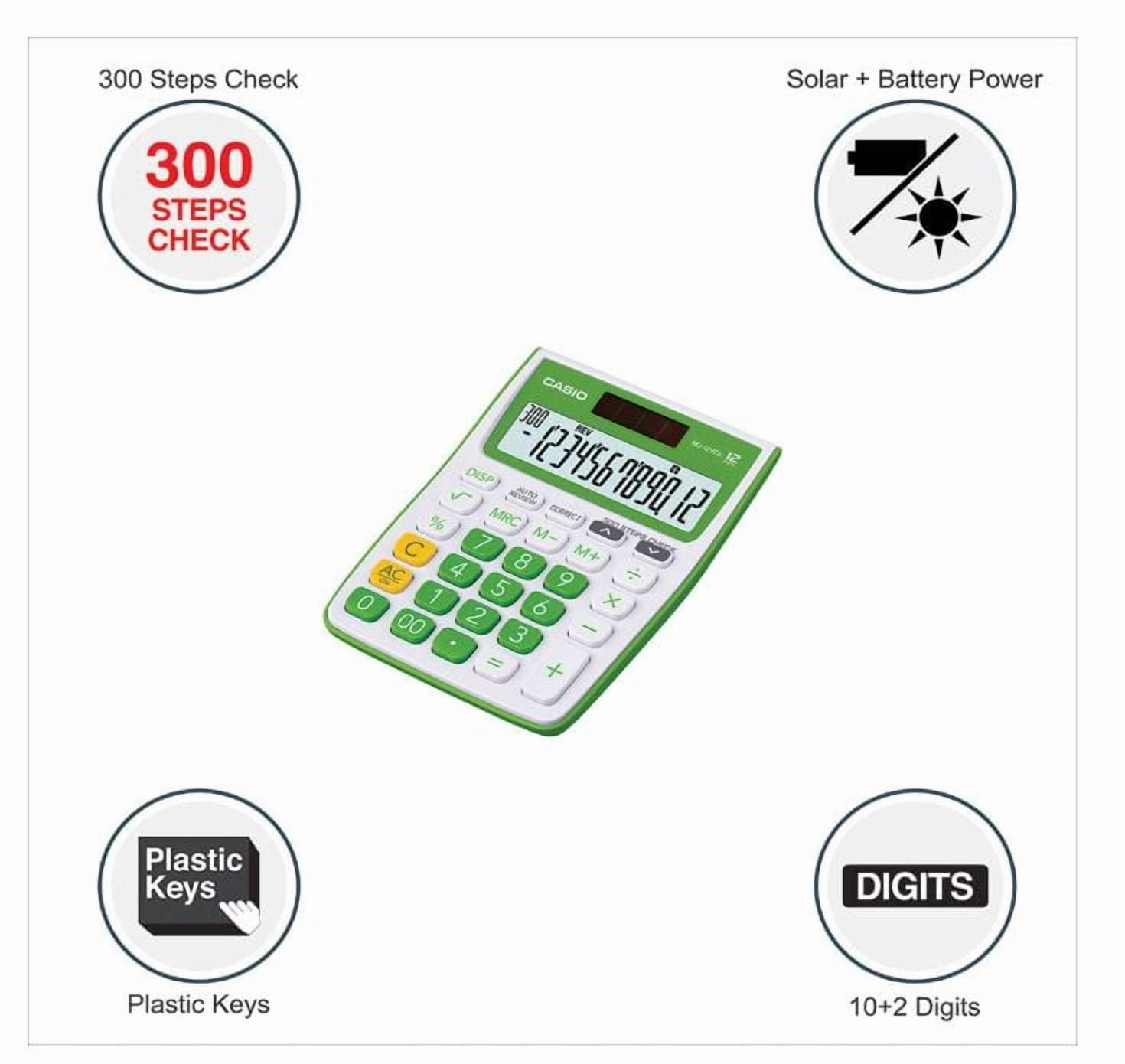 Casio MJ-12VCb-GN 300 Steps Check & Correct Colourful Desktop Calculator (Green)