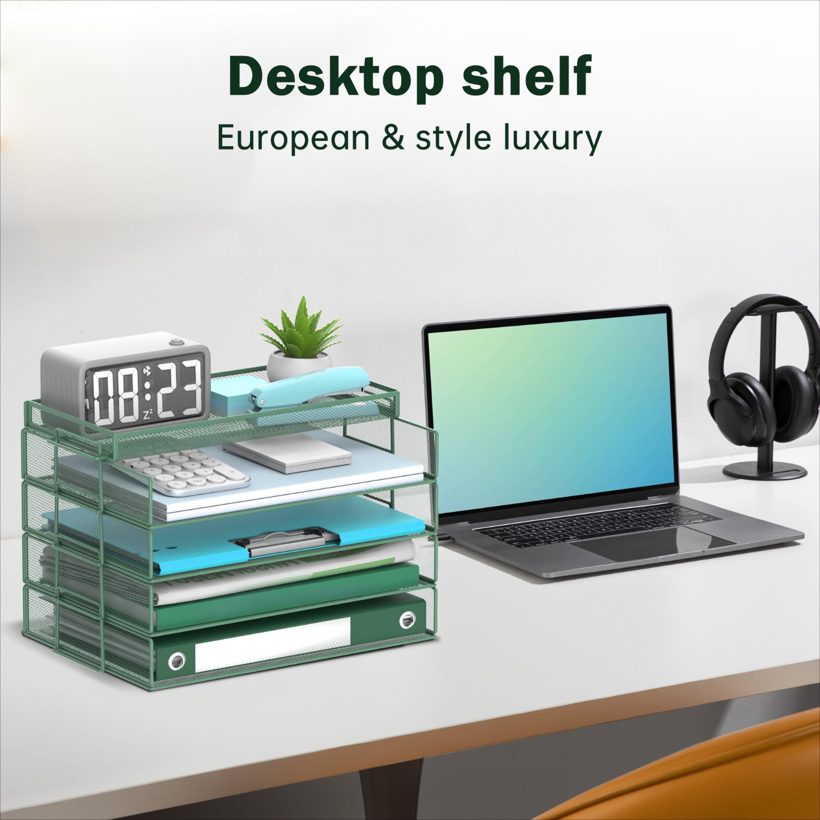 INTIGE 4-layer Storage Racks and 1-layer Trays, Stackable Letter Trays, Office Desk Organizer File Trays, File Paper Organizer