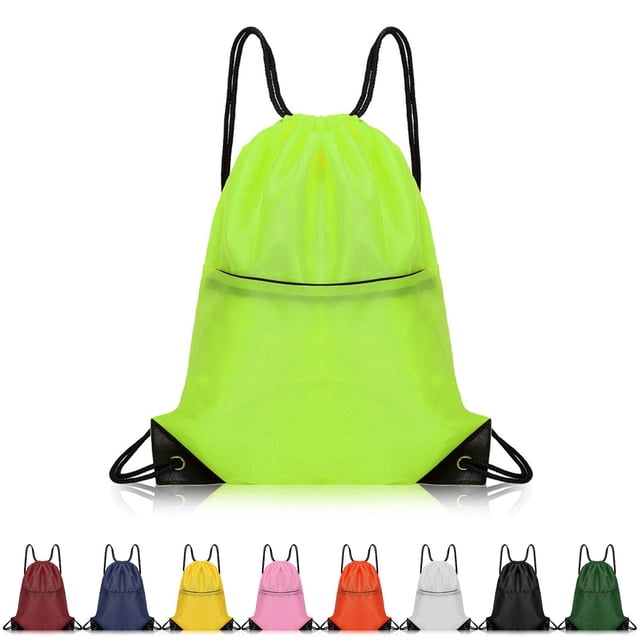 Muka Sports Backpack Waterproof Drawstring Gym Bag with Zipper Pocket, Lightweight for Running, School, Workout, 15" x 19"-Orange