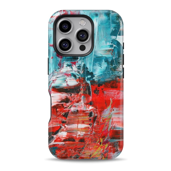 DesignSkinz Scratch-Resistant Hard Slim Case Compatible with iPhone 16 (Compatible with MagSafe) - Red and Blue Abstract Oil Painting