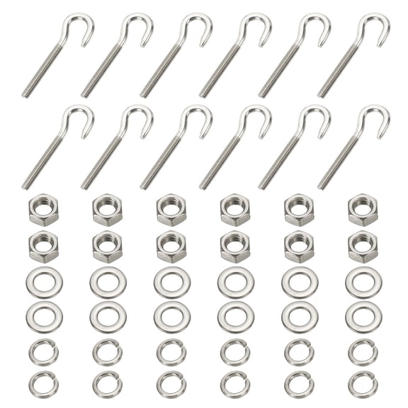 Uxcell M6 Stainless Steel Eye Bolt, 12 Set Hook Eyelet Bolts with Nut Washers for Hanging, Silver