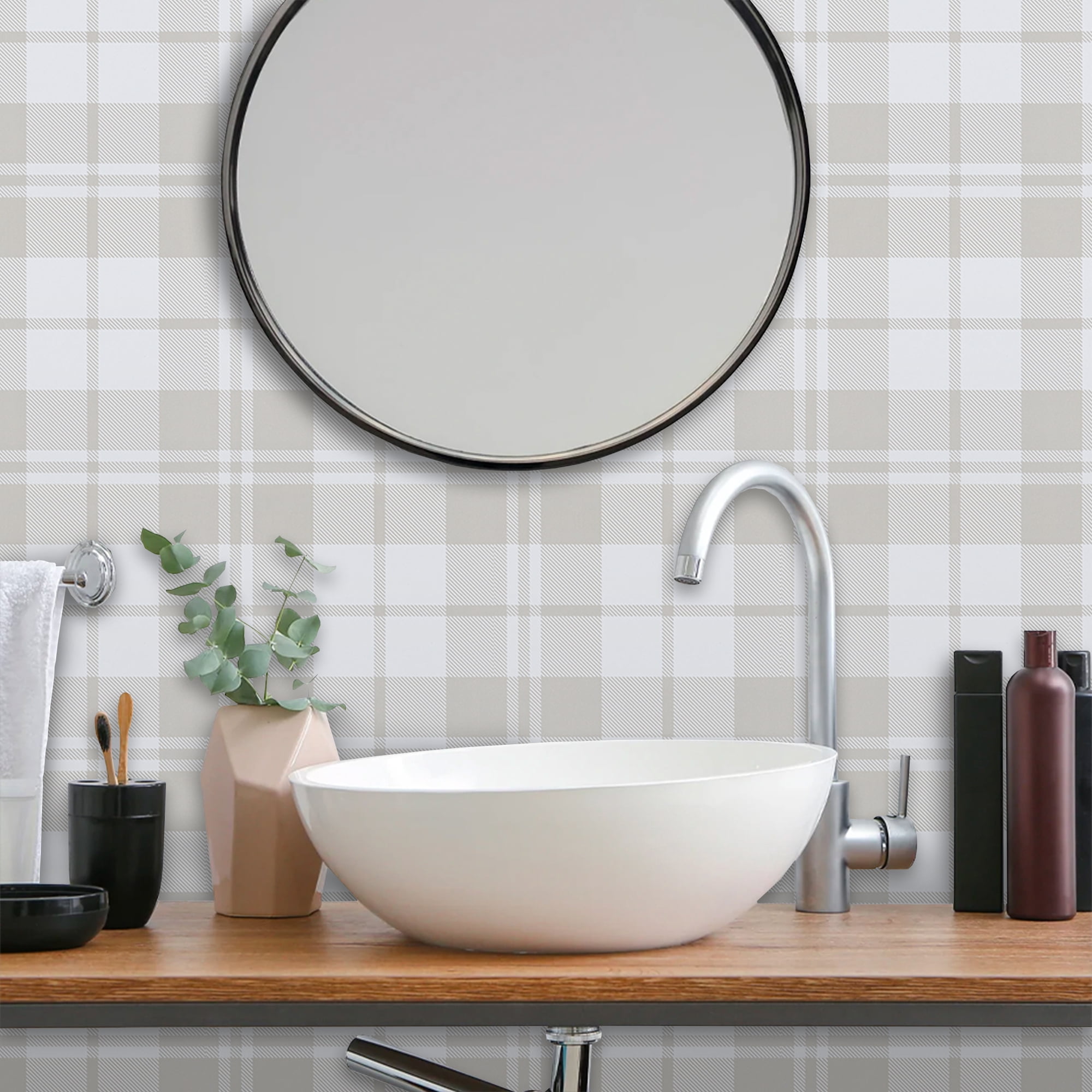 Abyssaly Plaid Peel and Stick Wallpaper 17.3 in × 393 in Modern Wall Paper Self-Adhesive Removable Wallpaper for Home Decor