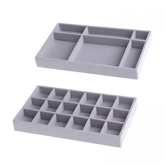 LAMIRO 2X Velvet Jewelry Trays Closet Drawer Organizer Bracelets Necklace Rings Brooch Storage Case Holder Box Jewelry Drawer Organizer Gray