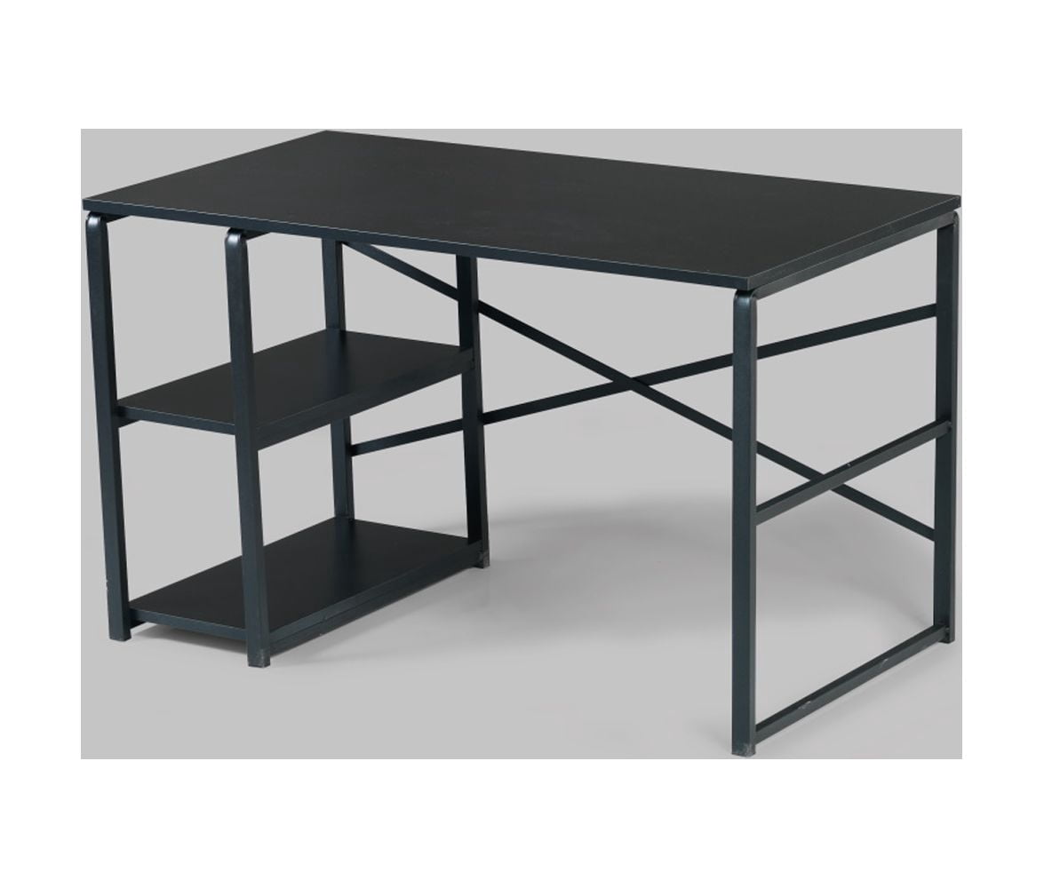 Furnish Home Store Sage Black Metal Frame 47" Wooden Top 2 Shelves Writing and Computer Desk for Home Office, Black