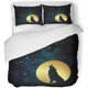 thumbnail image 1 of ABPHQTO Juego de ropa de cama de 3 piezas, silueta azul dorada de lobo aullando a la luna llena, tótem pagano, Wiccan, espíritu Familiar, funda nórdica con 2 fundas de almohada, 1 of 1