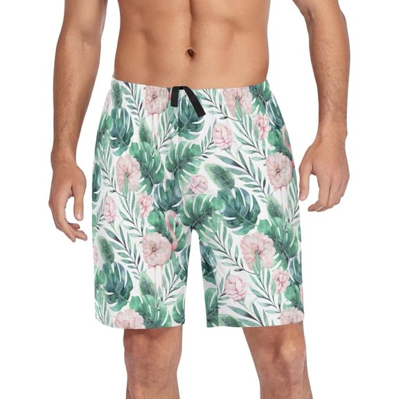 GZHJMY Flamingo Pajama Pants Short for Men, Lounge Pants Lightweight Men Pajama Bottoms with Drawstring Pockets, Christmas New Year Birthday Gifts, Large