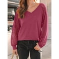 thumbnail image 5 of FUNING Womens Long Sleeve Shirts V-Neck Lace Tops Business Casual Blouses Tee Trendy 2025 Fall Fashion Outfits Clothes, 5 of 6