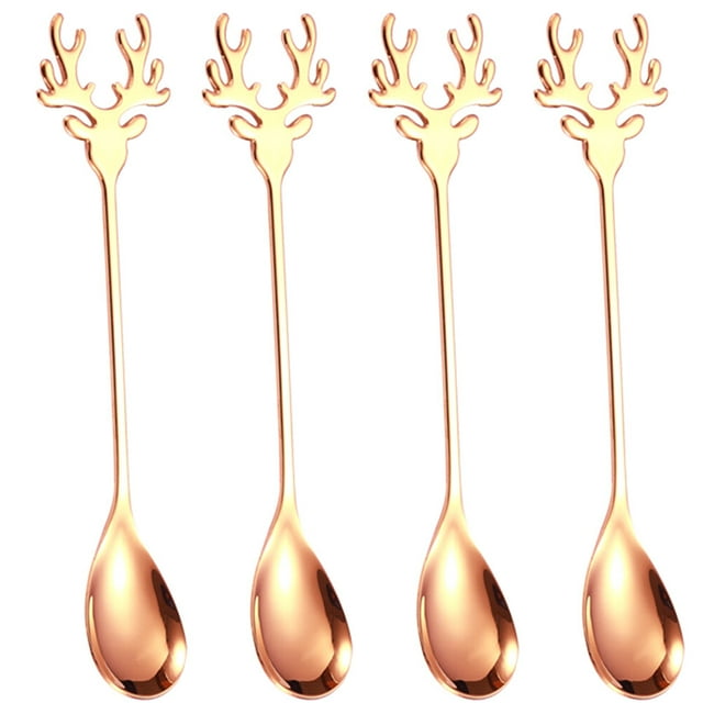 4pcs cucharadas de café de acero inoxidable cucharas revocadoras de alce cucharas de té para el hogar