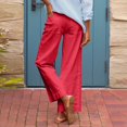 thumbnail image 5 of Wide Leg Linen Pants for Women, Audhol Womens Daily Elastic Waist Pockets Straight Solid Color Casual Pants Loose Long Trousers Linen Slacks for Women Red 2XL, 5 of 10
