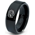 thumbnail image 1 of Tungsten Football Players Band Ring 8mm Men Women Comfort Fit Black Beveled Edge Polished, 1 of 4