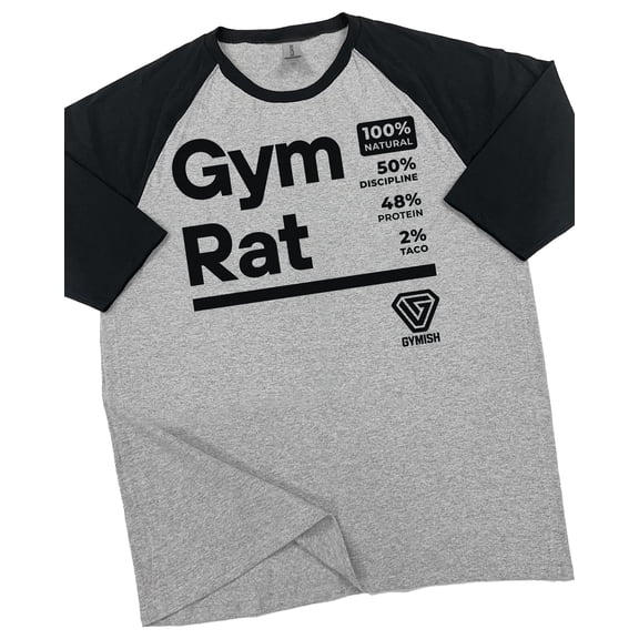 Gymish RAGLAN Gym Rat Workout T-Shirt for Men – Funny Gym Shirt, Men’s Athletic Raglan Tee, Heather Grey, Small