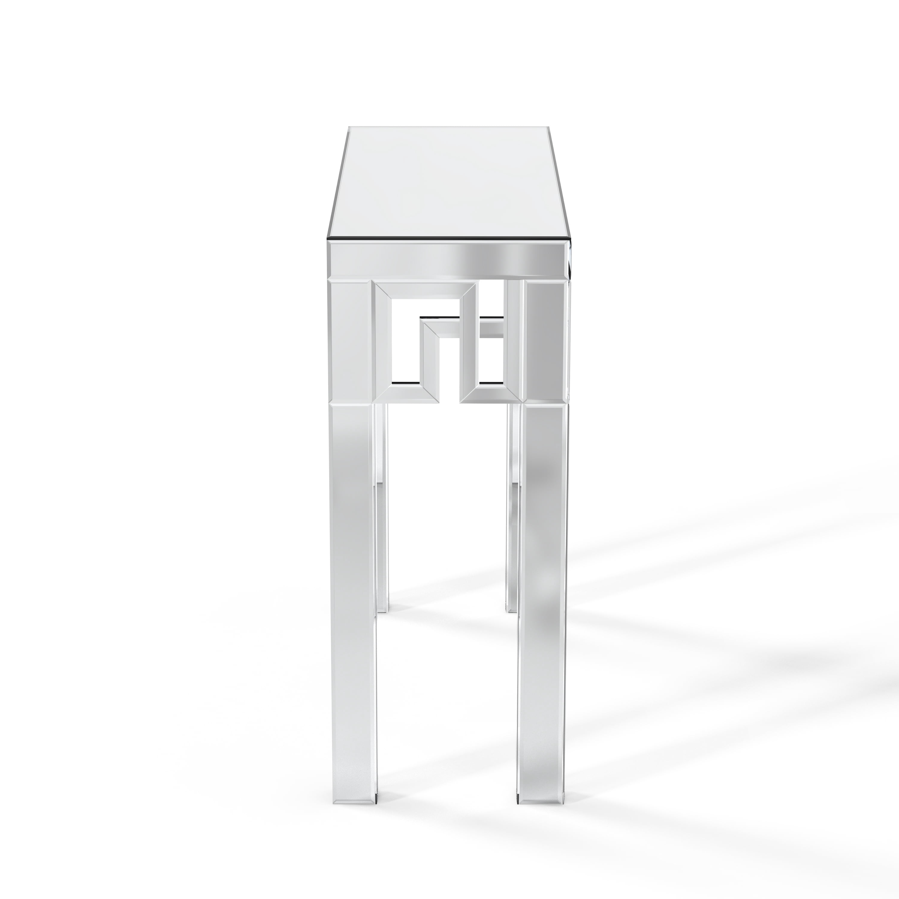 SHYFOY Modern Grecian Venetian Mirrored Console Table Glass Sofa Table Silver Entryway Table for Living Room