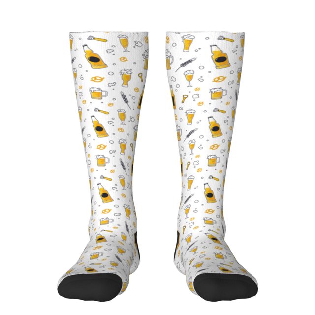 Fotbe Beer Calcetas Divertidas Estampadas para Hombre y Mujer, Calcetas de Algodón hasta la Rodilla para Caminar, Correr, Enfermería y Embarazo