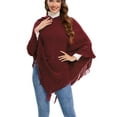 thumbnail image 4 of SAYFUT Junior's Knitted Sweater Fashion Stripes Long Sleeves Sweater Batwing Tassel Knitted Shirt Shawls Poncho Capes/Black/Red, 4 of 8