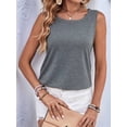 thumbnail image 4 of Womens Loose Fit Casual Flowy Tank Tops Crew Neck Trendy Sleeveless Summer Tops Clothes Light Gray S, 4 of 9