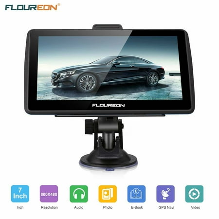 FLOUREON GPS Navigator 7.0 inch GPS Navigation System with Lifetime US/Canada/Mexico Maps Spoken Turn-By-Turn Directions Direct Access Driver Alerts For Car Vehicle Truck Taxi