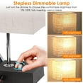 iMounTEK Beige Wooden Table Lamp with Dimmer, Dual USB Ports & AC Outlets - 2700K Warm LED Bulb, 5V 2.1A USB Output - Modern Fabric Shade, 110V/60Hz, 60W Power