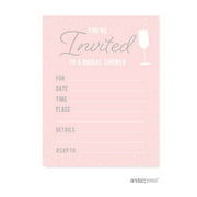 Pink Blush and Gray Pop Fizz Clink Wedding Blank Bridal Shower Invitations with Envelopes, 20-Pack